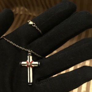 Vintage CROSS MBI 925 USA Enameled Blue Red White Cross With Chain Danbury Mint